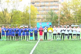 Hai đội trước giờ ra sân. (Ảnh: Dương Trí/Vietnam+)