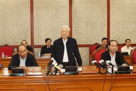 Tổng Bí thư Nguyễn Phú Trọng phát biểu tại buổi làm việc. (Ảnh: Trí Dũng/TTXVN)