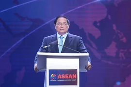 Thủ tướng Phạm Minh Chính phát biểu tại Hội nghị thượng đỉnh Kinh doanh và Đầu tư ASEAN 2024. (Ảnh: Dương Giang/TTXVN)