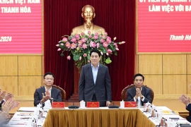 Chủ tịch nước Lương Cường làm việc với Ban Thường vụ Tỉnh ủy Thanh Hóa. (Ảnh: Lâm Khánh/TTXVN)
