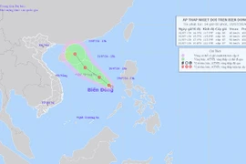 Hình ảnh vị trí và đường đi của áp thấp nhiệt đới. (Nguồn: Trung tâm Dự báo Khí tượng Thủy văn Trung ương)