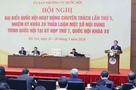 Chủ tịch Quốc hội Vương Đình Huệ phát biểu khai mạc hội nghị. (Ảnh: Nhan Sáng/ TTXVN)