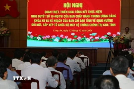 Long An tổ chức hội nghị quán triệt, triển khai tổng kết việc thực hiện Nghị quyết số 18-NQ/TW và Kế hoạch của Ban Chỉ đạo tỉnh về định hướng sắp xếp tổ chức bộ máy hệ thống chính trị. (Ảnh: Thanh Bình/TTXVN)