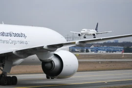 Máy bay của hãng hàng không Lufthansa hạ cánh xuống sân bay Frankfurt, Đức. (Ảnh: THX/TTXVN)