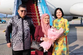 Lễ đón Chủ tịch Hạ viện Malaysia Tan Sri Dato’ Johari Bin Abdul và Phu nhân tại Sân bay quốc tế Nội Bài. (Ảnh: Minh Đức/TTXVN)