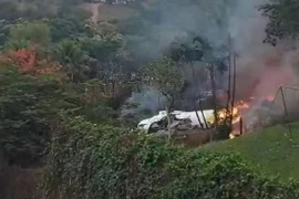 Máy bay bốc cháy sau khi rơi xuống thành phố Vinhedo, bang Sao Paulo, Brazil ngày 9/8/2024. (Ảnh: EPA/TTXVN)