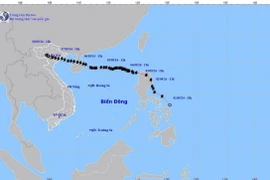 Hướng di chuyển của áp thấp nhiệt đới. (Ảnh: TTXVN phát)