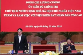 Chủ tịch nước Lương Cường làm việc với Viện Kiểm sát Nhân dân tối cao. (Ảnh: Lâm Khánh/TTXVN)