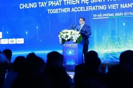 Thủ tướng Phạm Minh Chính phát biểu tại Ngày hội Khởi nghiệp đổi mới sáng tạo Quốc gia 2024. (Ảnh: Dương Giang/TTXVN)