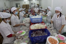 Sản xuất mứt Tết tại Công ty Cổ phần Bánh Mứt kẹo Hà Nội. (Ảnh: Vũ Sinh/TTXVN)