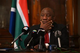 Tổng thống Nam Phi Cyril Ramaphosa tại cuộc họp báo ở London (Anh), ngày 24/11/2022. (Ảnh: AFP/TTXVN)