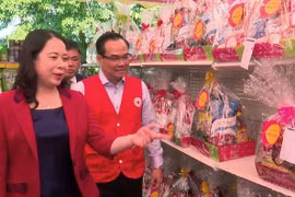 Phó Chủ tịch nước Võ Thị Ánh Xuân tham quan gian hàng “Chợ Tết 0 đồng”. (Ảnh: Thanh Bình/TTXVN)
