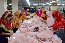 Công nhân làm việc tại nhà máy dệt may ở Savar, ngoại ô Dhaka, Bangladesh. (Ảnh: AFP/TTXVN)