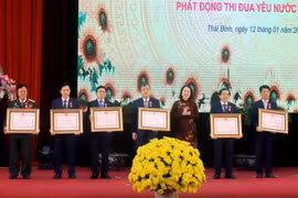Phó Chủ tịch nước Võ Thị Ánh Xuân trao Huân chương Lao động hạng Nhất, Nhì, Ba của Chủ tịch nước các cá nhân. (Ảnh: Thế Duyệt/TTXVN)
