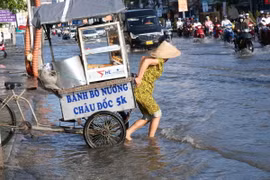 Triều cường gây ngập đường phố tại Cần Thơ. (Ảnh: Thanh Liêm/TTXVN)