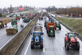 Nông dân Pháp phong tỏa cao tốc A1 nối thủ đô Paris và Lille trong cuộc biểu tình ở Lesquin, miền Bắc Pháp, ngày 25/1/2024. (Ảnh: THX/TTXVN)