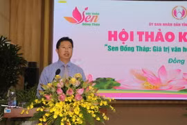 Ông Huỳnh Minh Tuấn, Phó Chủ tịch UBND tỉnh Đồng Tháp, phát biểu tại Hội thảo. (Ảnh: Nguyễn Văn Trí/TTXVN)