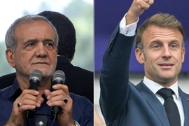 Tổng thống Iran Masoud Pezeshkian (trái) và người đồng cấp Pháp Emmanuel Macron. (Ảnh: AFP)