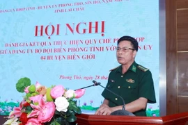 Phó Chính ủy Bộ đội Biên phòng tỉnh Lai Châu, Đại tá Lê Công Thành phát biểu. (Ảnh: Quý Trung/TTXVN)