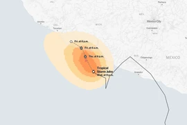 Bão John đổ bộ lần 1 vào Mexico ngày 7/9. (Nguồn: Mapbox)