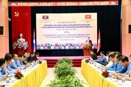 Lễ khai giảng Lớp bồi dưỡng lý luận, nghiệp vụ công tác Công đoàn đối với cán bộ chủ chốt Liên hiệp Công đoàn thành phố Vientiane, tỉnh Vientiane và tỉnh Luang Prabang. (Ảnh: TTXVN phát)