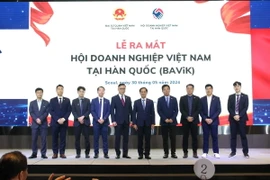 Bộ trưởng Ngoại giao Bùi Thanh Sơn chụp ảnh lưu niệm với các thành viên Ban chấp hành BAViK. (Ảnh: Đức Thắng/TTXVN)