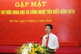 Trưởng Ban Tuyên giáo Trung ương Võ Văn Thưởng phát biểu tại buổi gặp mặt. (Ảnh: Phương Hoa/TTXVN)