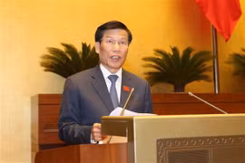 Bộ trưởng Bộ Văn hóa, Thể thao và Du lịch Nguyễn Ngọc Thiện, thừa ủy quyền của Thủ tướng Chính phủ trình bày Tờ trình về dự án Luật Thư viện. (Ảnh: Doãn Tấn/TTXVN)