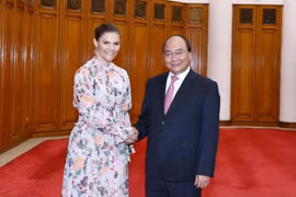 Thủ tướng Nguyễn Xuân Phúc tiếp Công chúa kế vị Thụy Điển Victoria Ingrid Alice Desiree và phu quân đang có chuyến thăm chính thức Việt Nam. (Ảnh: Thống Nhất/TTXVN)