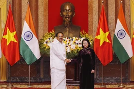 Phó Chủ tịch nước Đặng Thị Ngọc Thịnh với Phó Tổng thống Ấn Độ Venkaiah Naidu. (Ảnh: Lâm Khánh/TTXVN)