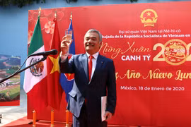 Đại sứ Nguyễn Hoài Dương phát biểu tại buổi lễ. (Ảnh: Việt Hùng/Vietnam+)