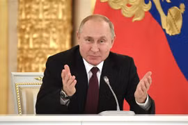 Tổng thống Nga Vladimir Putin phát biểu tại Điện Kremlin ở Moskva, Nga. (Ảnh: AFP/TTXVN)