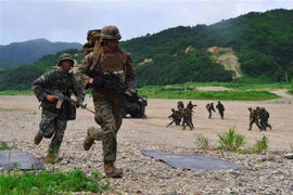 Binh sỹ Mỹ và Hàn Quốc tham gia một cuộc tập trận chung tại Pohang (Hàn Quốc). (Ảnh: AFP/TTXVN)