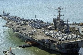 Tàu sân bay George Washington USS của Mỹ đã tới cảng Busan, Hàn Quốc. (Nguồn: Kyodo/TTXVN)