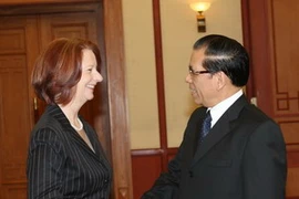 Tổng Bí thư Nông Đức Mạnh tiếp Thủ tướng Australia, bà Julia Gillard. (Ảnh: Đinh Xuân Tuân/TTXVN)