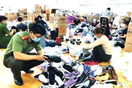 Các sản phẩm không hóa đơn chứng từ bị lực lượng chức năng kiểm tra. (Ảnh: TTXVN phát)