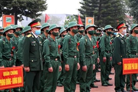 Các tân binh huyện Tam Nông trong ngày lên đường nhập ngũ. (Ảnh: Trung Kiên/TTXVN)