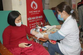 Người dân đến tham gia hiến máu tại Ngày Chủ nhật Đỏ. (Ảnh: Thùy Dung/TTXVN)