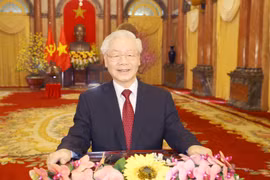 Tổng Bí thư, Chủ tịch nước Nguyễn Phú Trọng chúc tết đồng bào, đồng chí và chiến sĩ cả nước, cộng đồng người Việt Nam ở nước ngoài. (Ảnh: Trí Dũng/TTXVN)