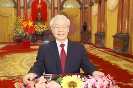 Tổng Bí thư, Chủ tịch nước Nguyễn Phú Trọng chúc tết đồng bào, đồng chí và chiến sĩ cả nước, cộng đồng người Việt Nam ở nước ngoài. (Ảnh: Trí Dũng/TTXVN)