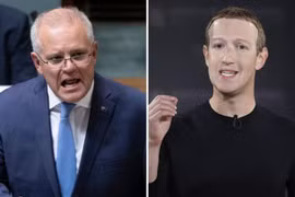 Thủ tướng Australia Scott Morrison (trái) và Nhà sáng lập kiêm Giám đốc điều hành Facebook Mark Zuckerberg. (Ảnh: AP/TTXVN)