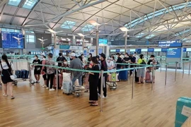 Công dân Việt Nam làm thủ tục lên máy bay trở về nước. (Ảnh minh họa. TTXVN phát)