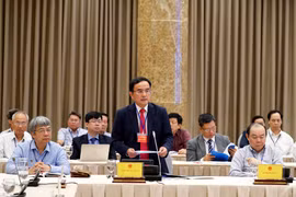 Ông Dương Quang Thành, Chủ tịch Hội đồng thành viên Tập đoàn Điện lực Việt Nam (EVN), đại diện Khối doanh nghiệp Nhà nước phát biểu. (Ảnh: Thống Nhất/TTXVN)