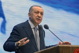 Tổng thống Thổ Nhĩ Kỳ Recep Tayyip Erdogan phát biểu tại một hội nghị ở Ankara ngày 16/1/2020. (Ảnh: THX/TTXVN)