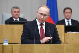 Tổng thống Vladimir Putin phát biểu tại phiên họp của Duma Quốc gia Nga ở Moskva ngày 10/3/2020. (Ảnh: AFP/TTXVN)