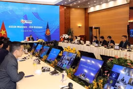 Quang cảnh hội nghị tại điểm cầu Hà Nội (Việt Nam). (Ảnh: Phan Tuấn Anh/TTXVN)