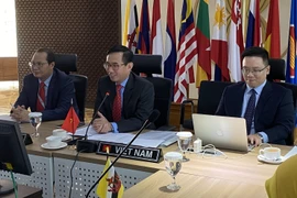 Đại sứ Trần Đức Bình, Trưởng Phái đoàn Việt Nam tại ASEAN, Chủ tịch ACCC chủ trì cuộc họp. (Ảnh: Hữu Chiến/TTXVN)