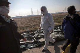 Nhân viên cứu hộ làm nhiệm vụ tại hiện trường máy bay Boeing 737 gặp nạn ở gần thủ đô Tehran, Iran. (Ảnh: THX/TTXVN)