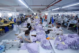 Sản xuất các sản phẩm may mặc xuất khẩu tại Công ty Cổ phần may và dịch vụ Hưng Long (Thị xã Mỹ Hào). (Ảnh: Phạm Kiên/TTXVN)