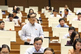 Đại biểu Quốc hội thành phố Hà Nội Nguyễn Quốc Hưng tranh luận phát biểu tại một phiên họp. (Ảnh: Văn Điệp/TTXVN)
